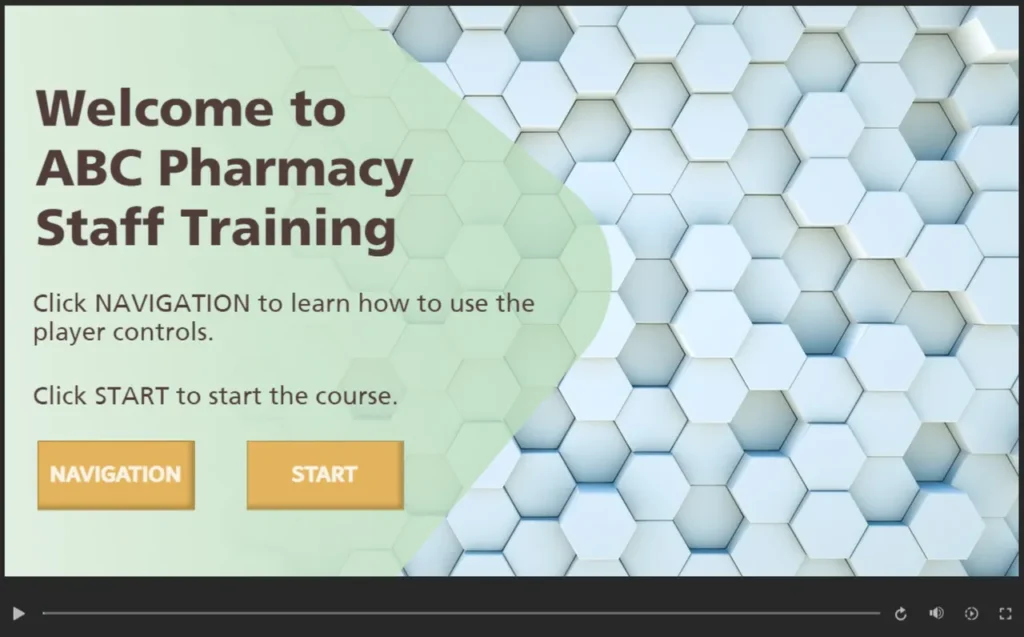 A screen shot of the home page for a pharmacy training course.